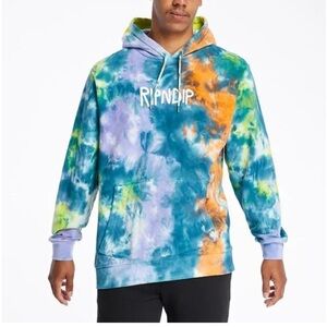 RIPNDIP Rubber Logo Tie Dye Hoodie Sweatshirt w Kangaroo Pocket Oversized Medium
